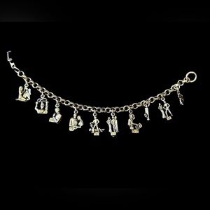 Vintage CORO 10 Commandments Charm Bracelet in Gold Tone c1950